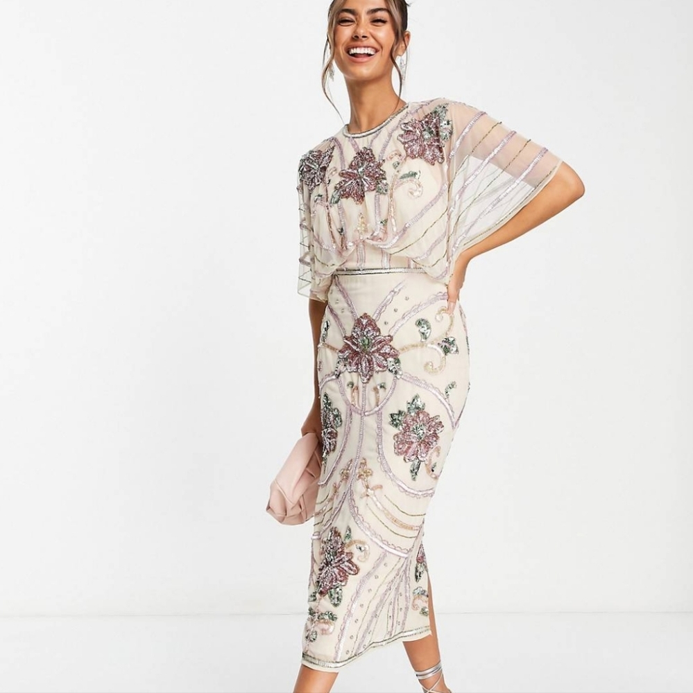 ASOS DESIGN Embellished Art Nouveau midi dress SIZE 2